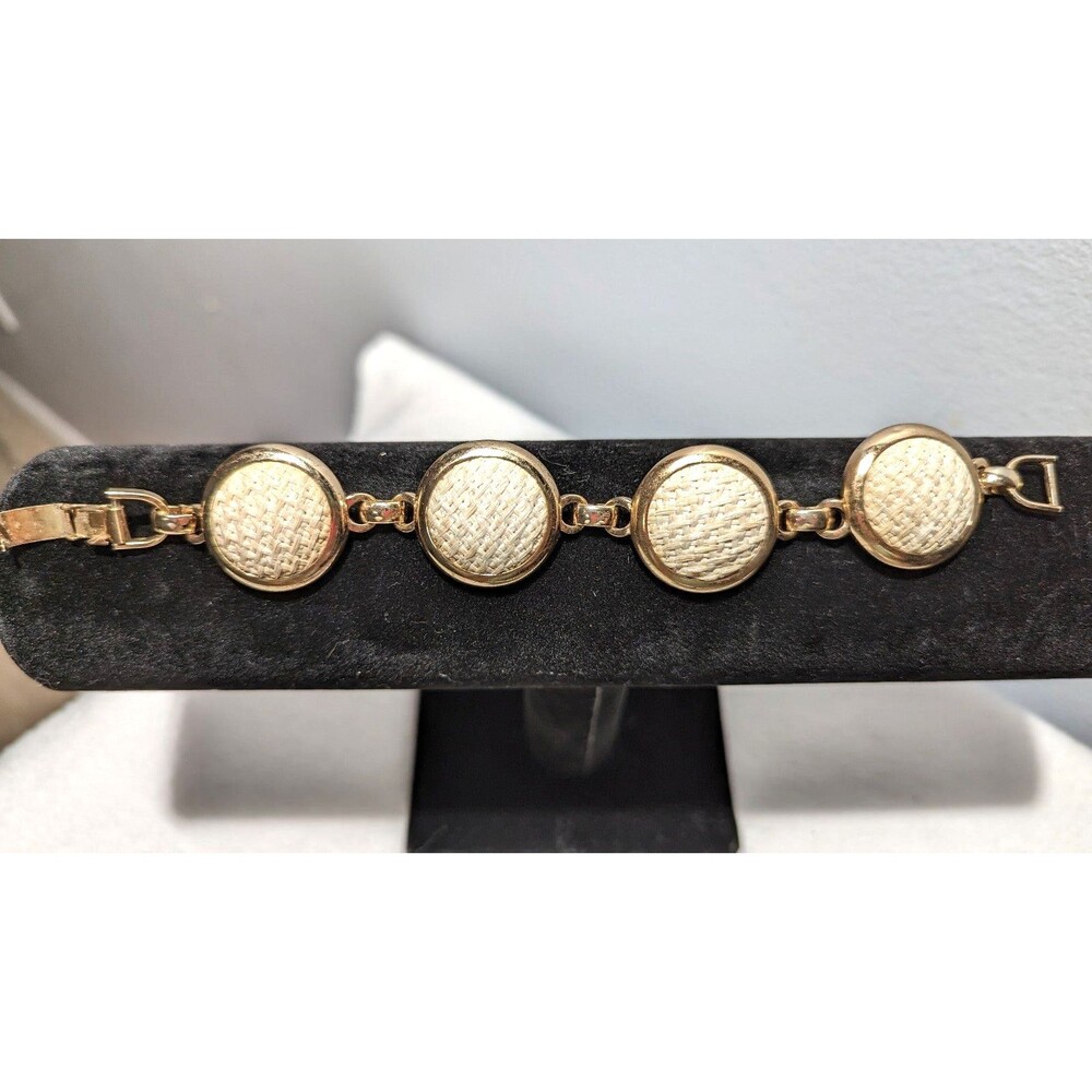 Vintage Bergere Basket Weave Fabric Panel Bracelet